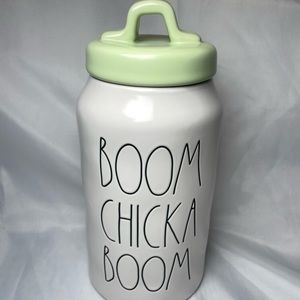 Rae Dunn BOOM CHICKA BOOM Canister w/ Green Lid